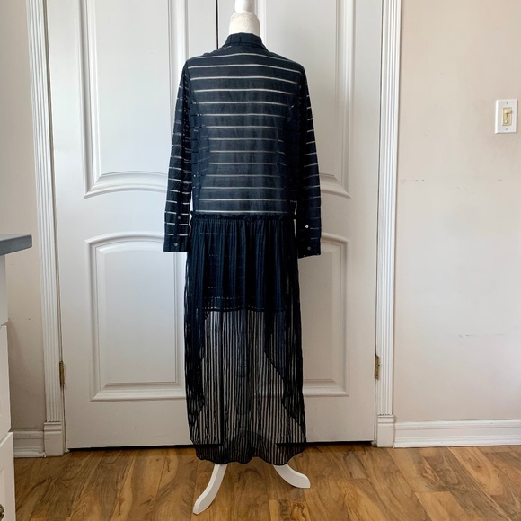OPENING CEREMONY SHEER STRIPED ASYMMETRIC BLACK SHIRTDRESS - Picture 2 of 8